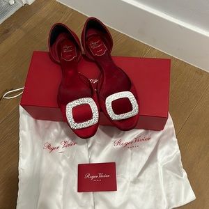 Authentic Roger Vivier scandal red Chips Strass Ballerina Flats crystal shoes